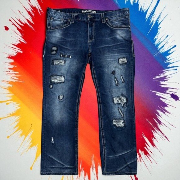 Affliction Black Premium Y2K Blake Distressed Straight Blue Denim Men's Jeans 40 - Picture 1 of 16